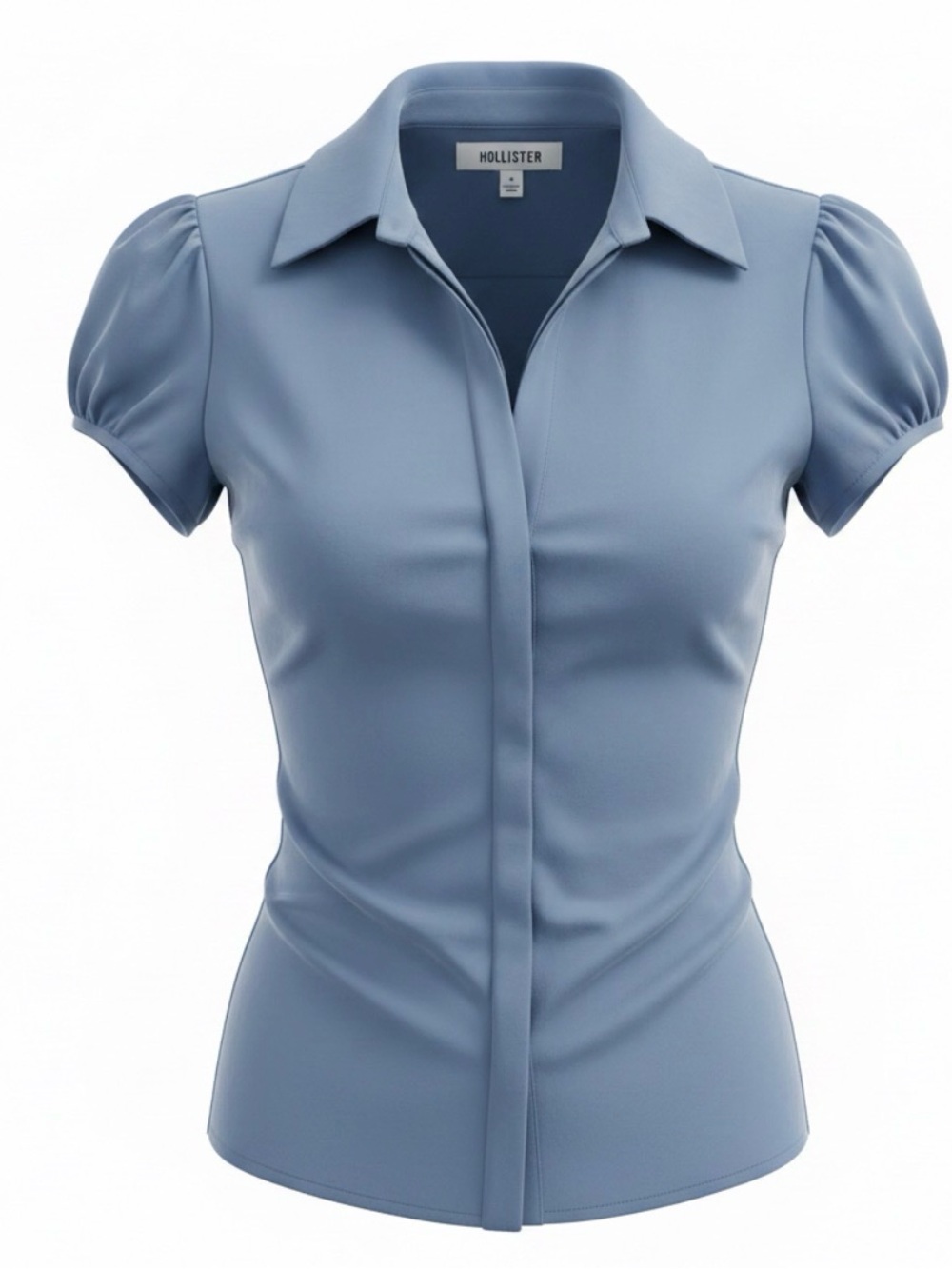 Hollister Women's Dusty Blue Puff Sleeve Button-Front Top